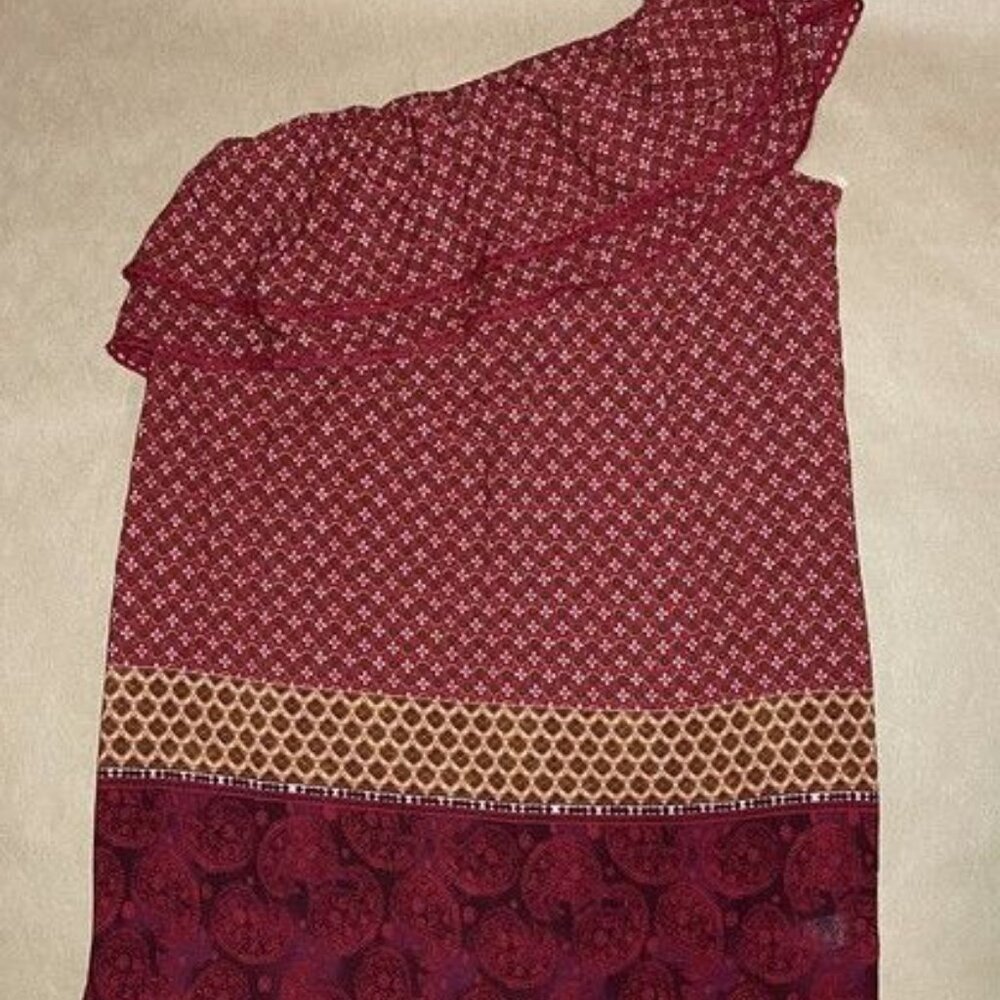 One Shoulder Shift Dress Womens Size L Red